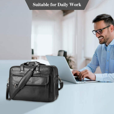 PU Leather Briefcase for Men, 15.6" Laptop Bag Business Travel Messenger Bag