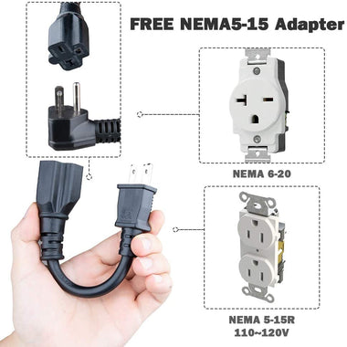 Morec EV Charger 16A 3.68KW NEMA6-20 Plug with Adapter for NEMA 5-15, 100V-240V 20ft (6m)