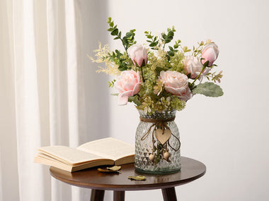Fake Flowers with Vase, Artificial Flowers Silk Roses Flower