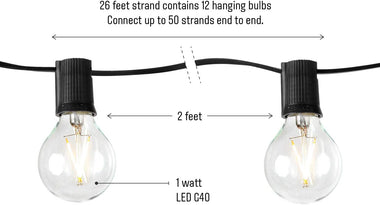Brightech 26 Ft Patio Lights with 1W Edison Bulbs
