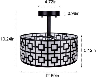 Modern Semi Flush Light Fixture Ceiling, DLLT Bedroom Ceiling Drum Light