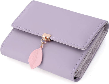 UTO Small Wallet for Women PU Leather Leaf Pendant Card Holder Organizer Zipper Coin Purse