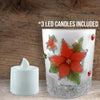 Christmas Poinsettia Set of 3 Frosted Glass Candle Holders