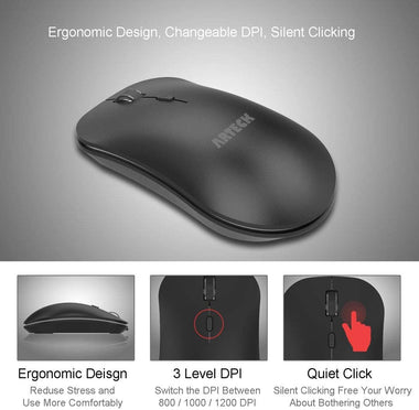 Arteck 2.4G Wireless Keyboard and Mouse Combo Stainless Steel Ultra Slim Full Size