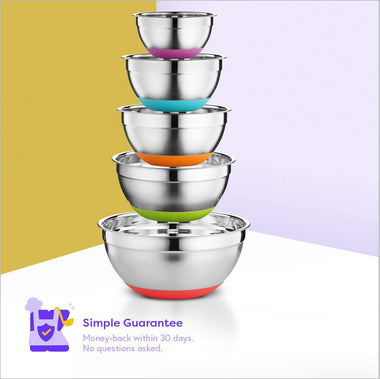 Klee 5-Piece Stainless Steel Colorful Mixing Bowls with Rubber Bottom, Set of 5