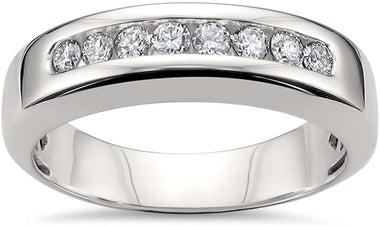 14k White Gold 8-Stone Round Diamond Men's Comfort Fit Wedding Band Ring