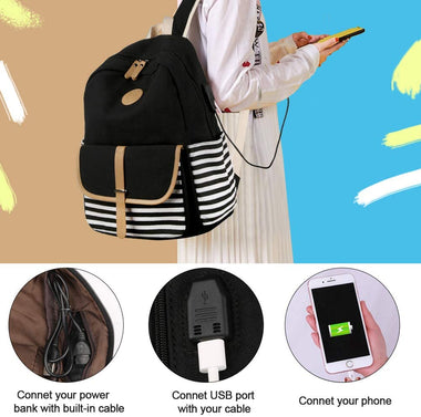 School Backpacks for Women Teen Girls with USB Charging Port and Backpack Rain Cover Lightweight