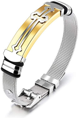3 Pcs Cross Bracelets for Men, Stainless Steel Religious Bracelet