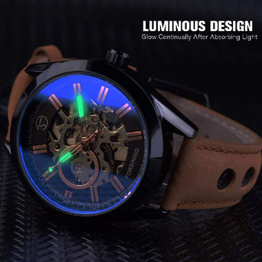 GUTE Mechanical Skeleton Automatic Self-Winding Steampunk Watch for Men