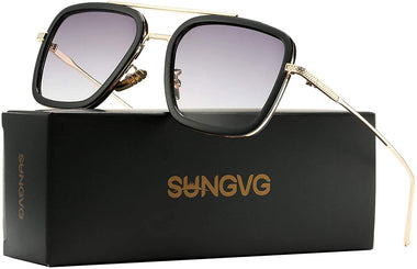 SUNGVG Tony Stark Sunglasses for Men Women Square Metal Frame
