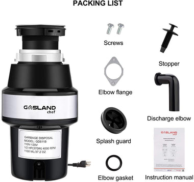 Chef GD511B 1/2 HP Garbage Disposal with Power Cord