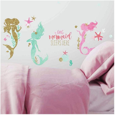 Mermaid Peel and Stick Wall Decals With Glitter