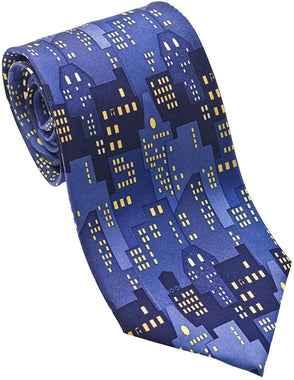 Josh Bach Men's City Lights Silk Blue Necktie