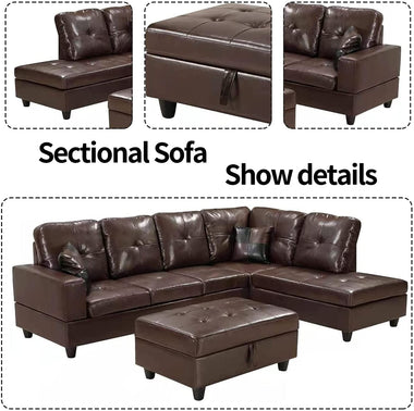 STARTO pu 2022 New Faux Leather Sectional Sofa with Tufted Cushions