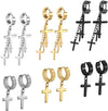 Cupimatch 3-6 Pairs Stainless Steel Cross Dangle Huggie Hinged Hoop Earrings for Men Women