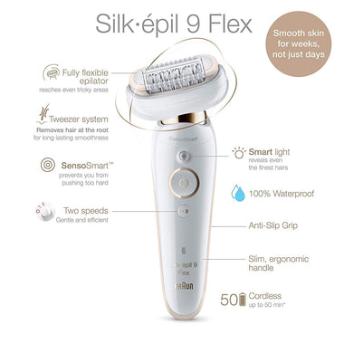 Epilator Silk-épil 9 9-030 with Flexible Head, Facial Hair Removal for Women