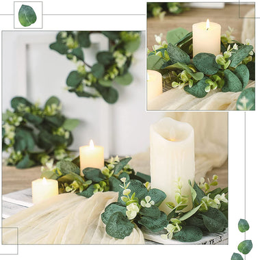 8 Pcs Candle Rings Artificial Eucalyptus Leaves Wreaths Candle
