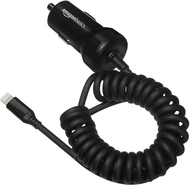 Amazon Basics Straight Cable Lightning Car Charger, 5V 12W, 3 Foot, Black