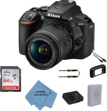 Nikon D5600 w/AF-P DX NIKKOR 18-55mm f/3.5-5.6G VR + 64GB Memory Bundle