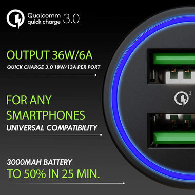 Metal Car Charger by - Qualcomm Quick Charge 3.0