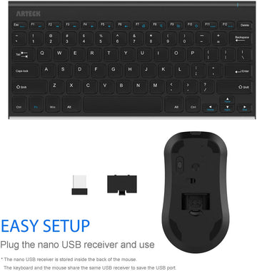 Arteck 2.4G Wireless Keyboard and Mouse Combo Ultra Compact Slim Stainless