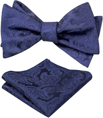 Alizeal Men's Paisley Jacquard Tuxedo Self Bow Tie with Hanky Set