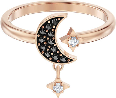 Swarovski Women's Symbolic Black Moon, Rose Gold Tone Finish, Crystal Ring Jewelry Collection