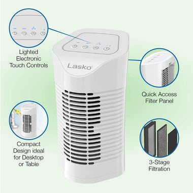 Lasko HF11200 Desktop Air Purifier for Home, Office, Bedroom
