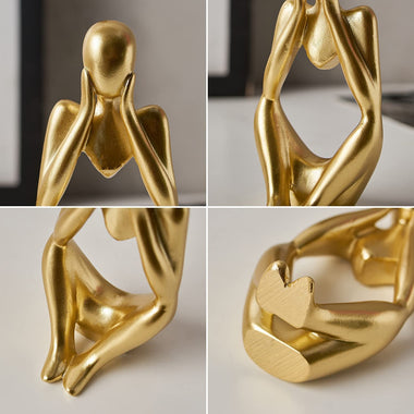 Gold Decor Thinker Statue Abstract Art Sculpture