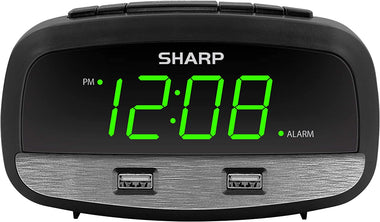 Sharp Digital Clock with Alarm and Dual USB Fast Charging Ports