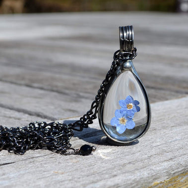Handmade Pressed Real Flower Pendant, Blue Forget Me Not, Great Gift Ideas, Necklaces