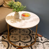 2 Side Set Golden Frame Circular and Marble Pattern Wooden Tables