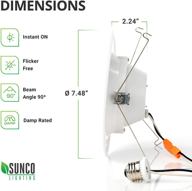 Sunco Lighting 12 Pack 5/6 Inch LED Recessed Downlight, Baffle Trim