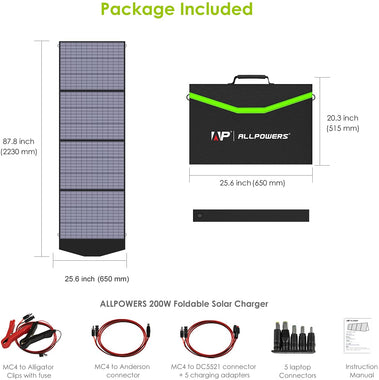 ALLPOWERS 200W Portable Solar Panel 18V Foldable Solar Panel Kit with MC-4 Outputss