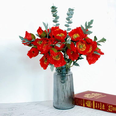 20 Artificial Silk Poppies Set in Vase Decorations