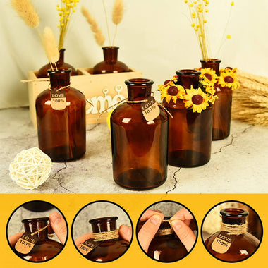 6 Pieces Amber Glass Vases Small Glass Bud Vase