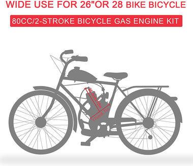 80cc Bicycle Engine Kit, 2-Stroke Motorized Bicycle Kit Fit for 26-28" Bikes-Black