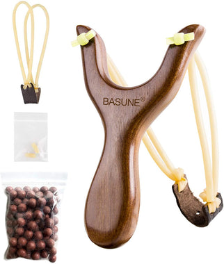 BASUNE Solid Wooden Slingshot Toys