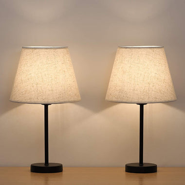 HAITRAL Bedside Table Lamps - Small Nightstand Lamps Set of 2 with Fabric Shade Bedside Desk