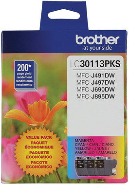 Brother Genuine LC30113PKS 3-Pack Standard Yield Color Ink Cartridges