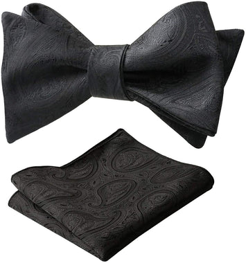 Alizeal Men's Paisley Jacquard Tuxedo Self Bow Tie with Hanky Set
