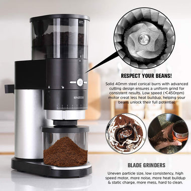 ENZOO Burr Coffee Grinder, Conical Electric Coffee Bean Grinder – Geoffs  Club