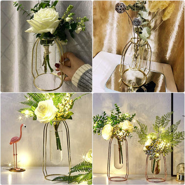 2 Pcs(S+L) Flower Vases with Iron Art Frame