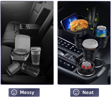 Multifunctional 360° Car Cup Holder Expander with Attachable 8.5'' Swivel Tray