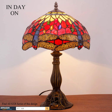 Tiffany Red Yellow Stained Glass Lamp