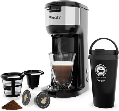 Sboly Single Serve Coffee Maker Machine with Thermal Mug, Compatible with K Cup Pod
