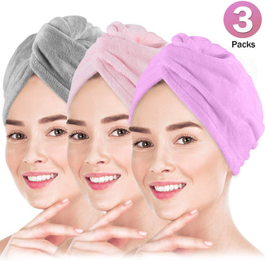Microfiber Hair Towel Wrap 3 Pack Ultra Absorbent