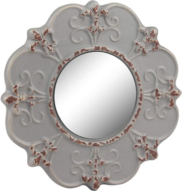 Decorative Round Antique Gray Ceramic Wall Mirror