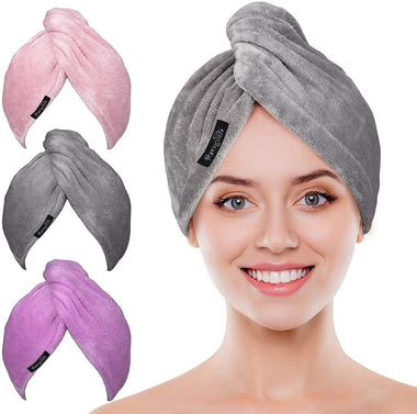 Microfiber Hair Towel Wrap 3 Pack Ultra Absorbent