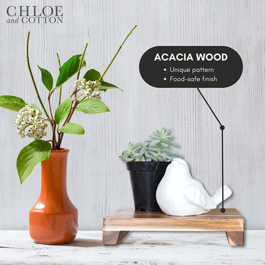 Set of 2 Natural Acacia Wood Pedestal Stands